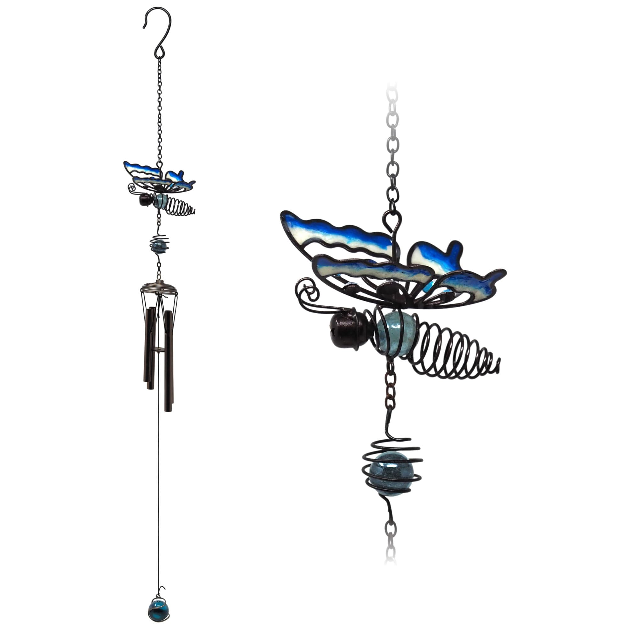 Blue Butterfly 65cm Metal Wind Chime Suncatcher Hanging Garden Ornament