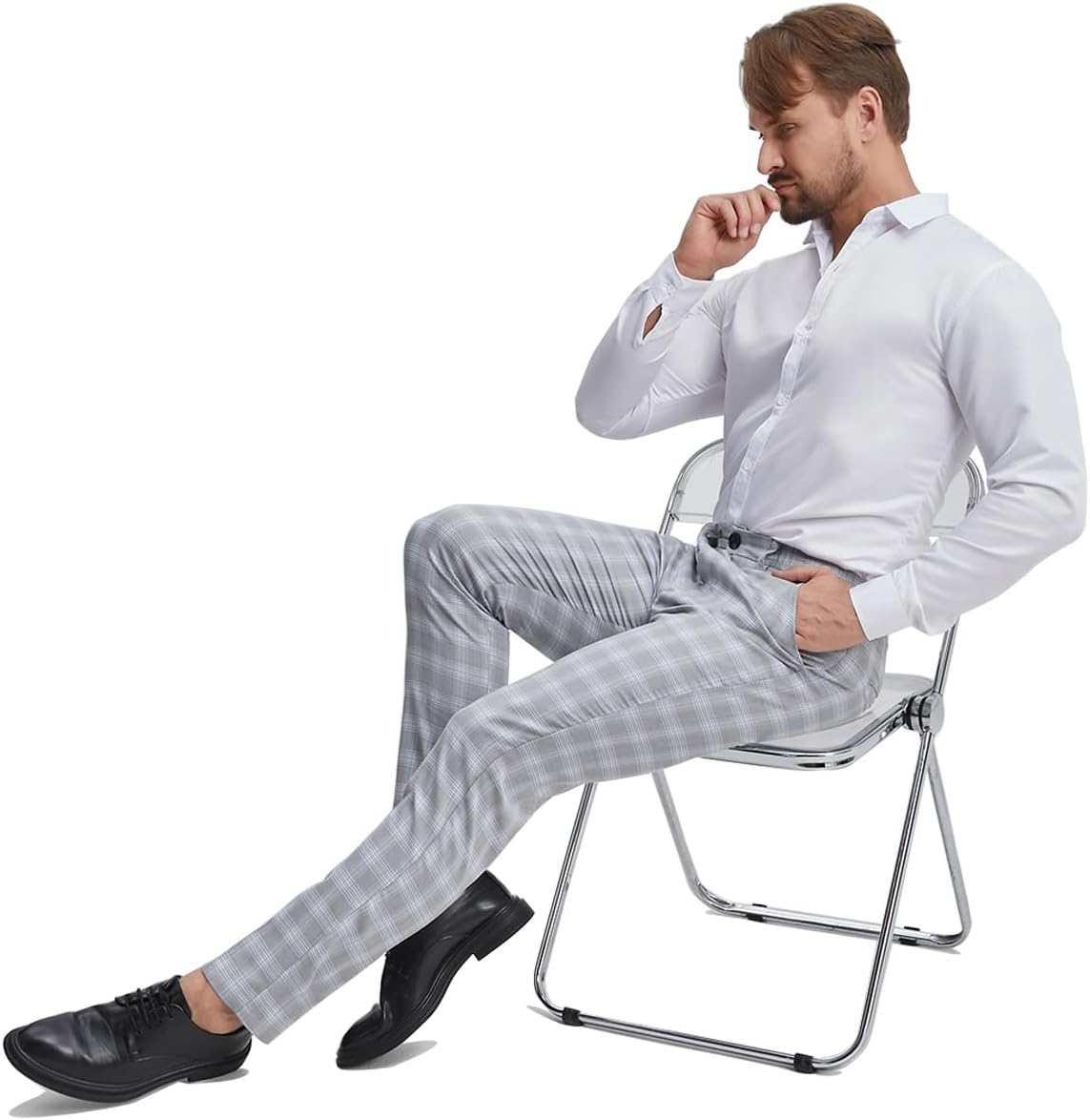 ALLELMS Mens Chinos Classic Fit Dress Pants Expandable Waist Flat-Front Formal Pants - Image 8