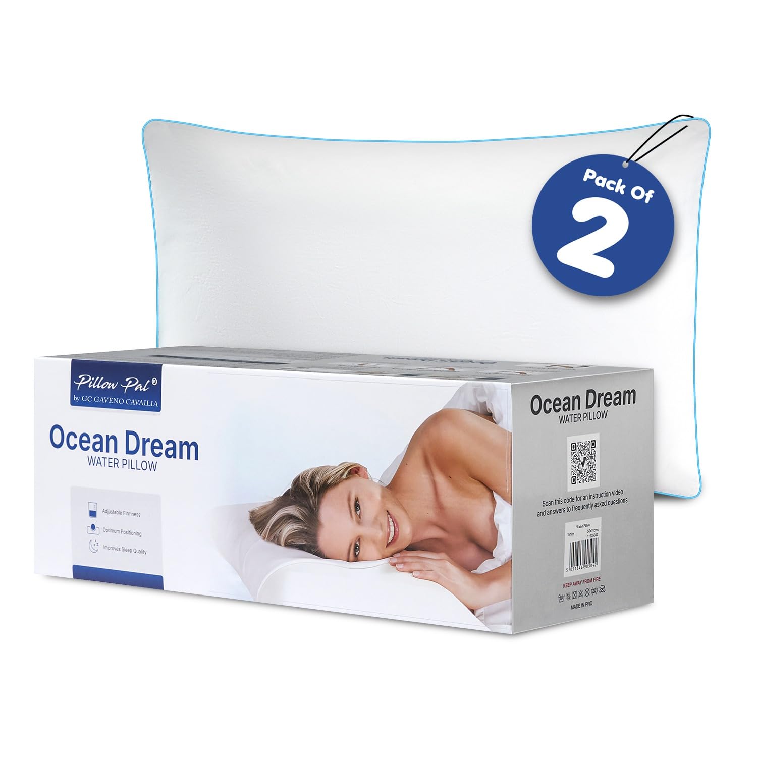 GC GAVENO CAVAILIA 300 Thread Count Water Pillow 2 Pack | Adjustable Water Pillow for Sleeping Neck & Shoulder Pain Relief, Cotton Pillow Cover | Washable Side Sleeper Waterbase Support Pillow,50x70cm