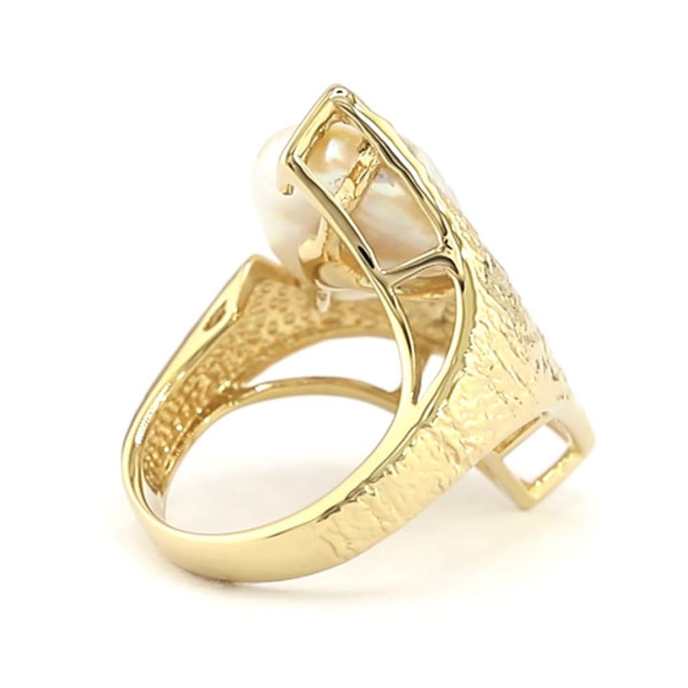 Cavill Weißer Süßwasserzuchtperlen-Ring 925 Sterling Silber vergoldet, moderner Damen Ring mit großer runder fancy Perle, verstellbar Größe 16-21, stilvolles Schmuckstück