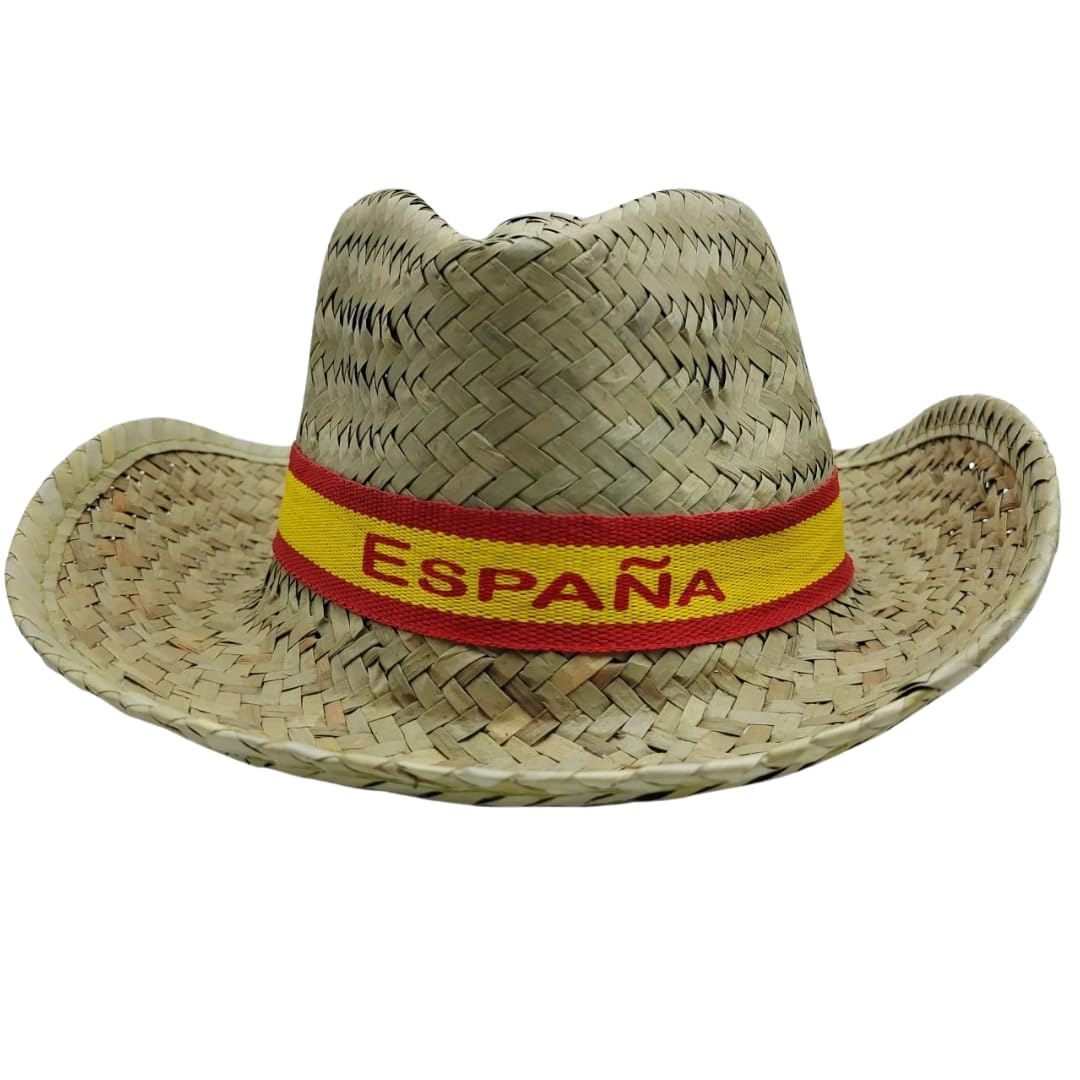 Pack Cappelli di paglia con nastro bandiera Spagna per gruppi: addii, penne, fiere, eventi patriani, capeas o viaggi estivi | Accessorio ideale per gruppi e feste