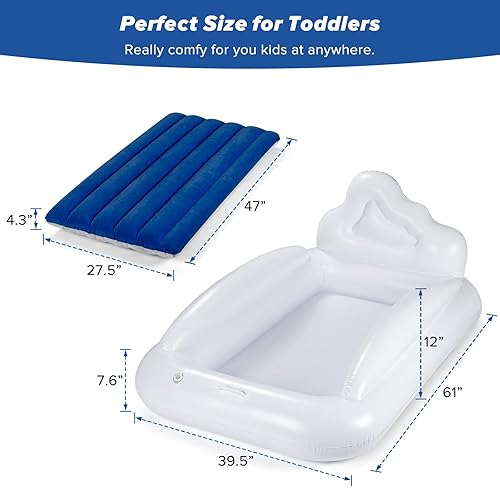 Miniatura 7 de Cama inflable de viaje para niños pequeños, colchón de aire para niños con cabecero, colchón de aire reversible de 2 colores para niños, cama