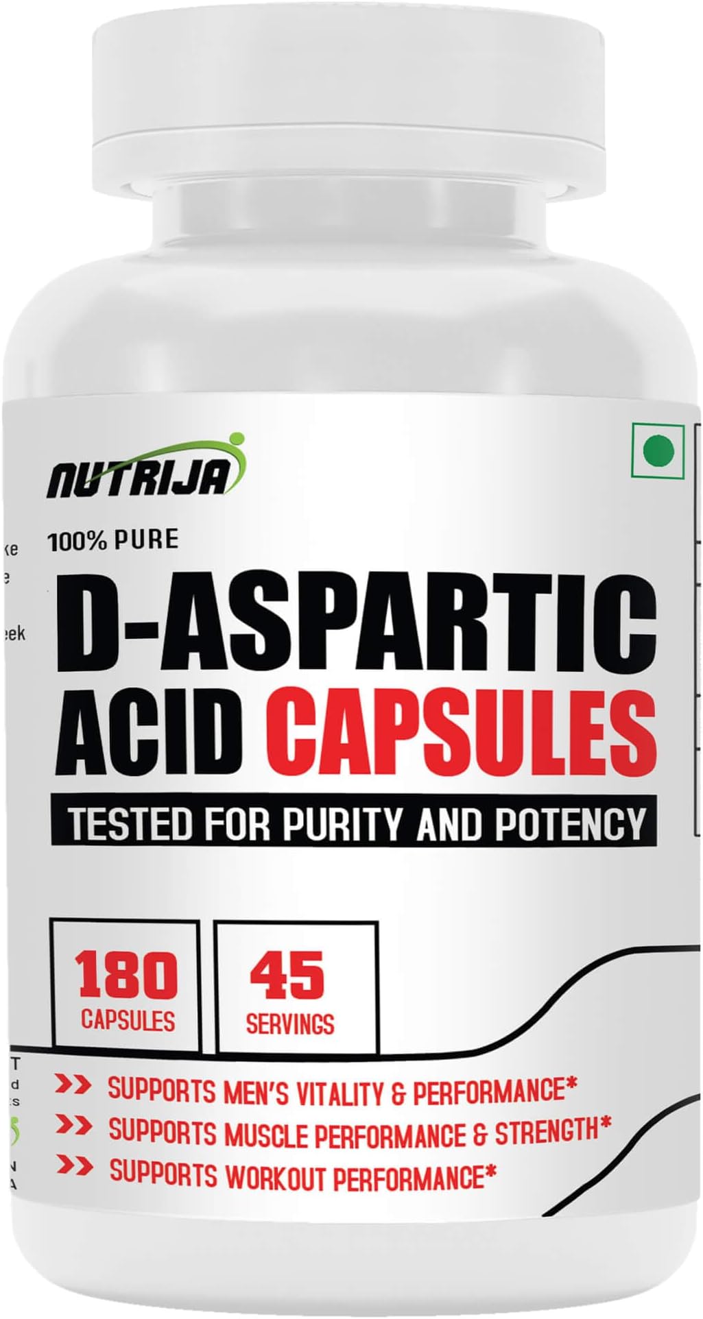 NutriJa D-Aspartic Acid (DAA) Supplement - 180 Capsules
