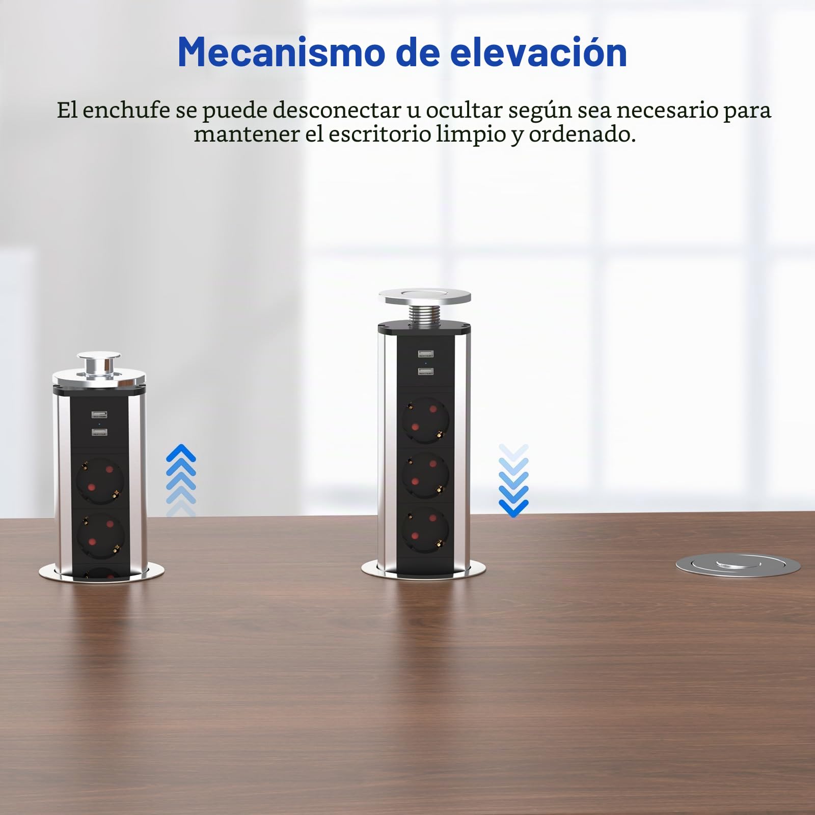 Enchufe retráctil de 3 enchufes con USB, enchufe empotrable de 80 mm de diámetro