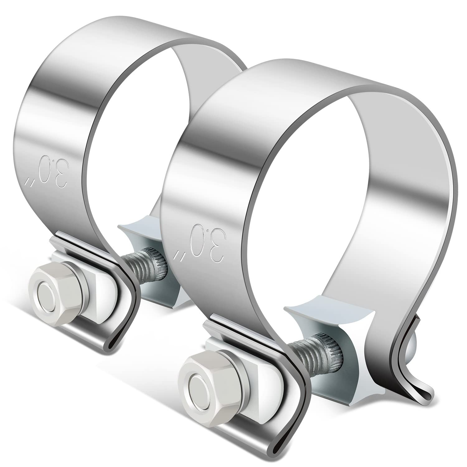 Auto Dynasty (Pack of 2) 3 Inches ID Narrow Band Exhaust Muffler Seal Clamps Sleeve, Universal Use for 3" Outer Diameter Pipe, Stainless Steel