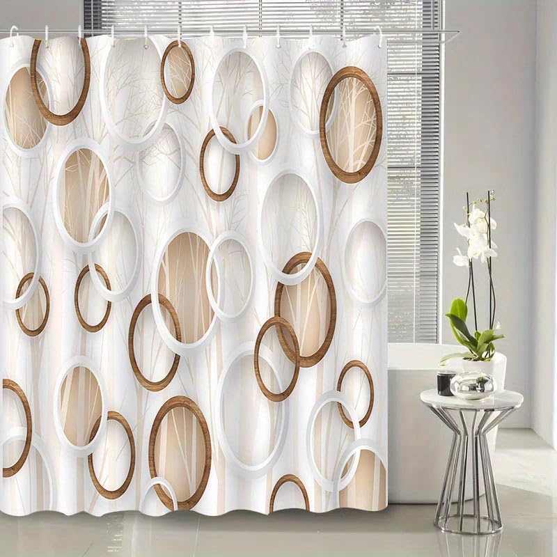 Rideau de douche géométrique circulaire grand format 240 x 190 cm facile à installer