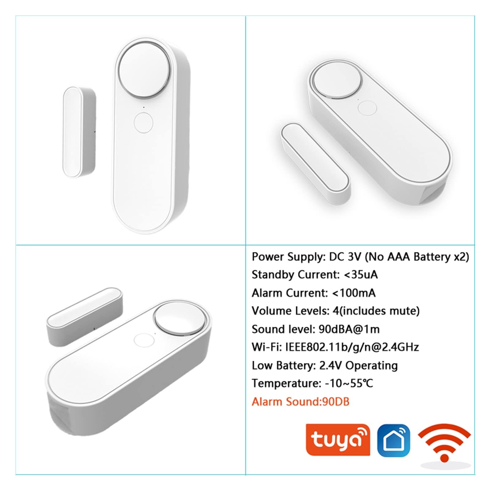 Kit Alarma Casa, 5 0pcs TUYA SMART HOME WIFI SENSOR DE PUERTAS SENSOR DE LA PURAJA VENTANA DE ALARMA DE SONIDO ABIERTO DETECTORES CERRADOS COMPECTORO MAGNÉTICO App Sistema de seguridad de alerta