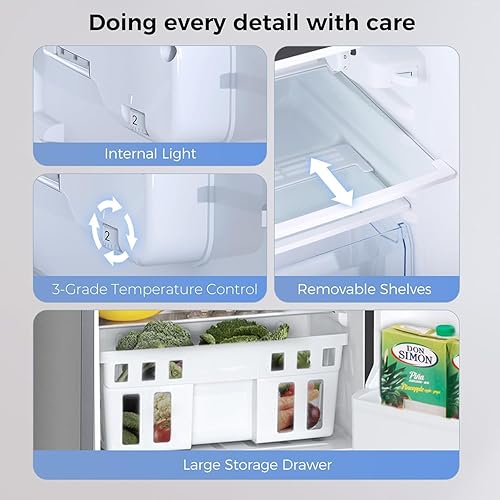 Miniatura 4 de Kismile Mini refrigerador con congelador, mini refrigerador compacto de 3.2 pies cúbicos con doble 2 puertas, temperatura ajustable, tamaño completo