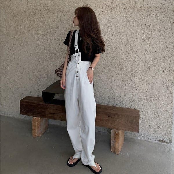 ホワイト サロペット ストレートレッグ 特価】オーバーオール サロペット レディース デニム パンツ 白