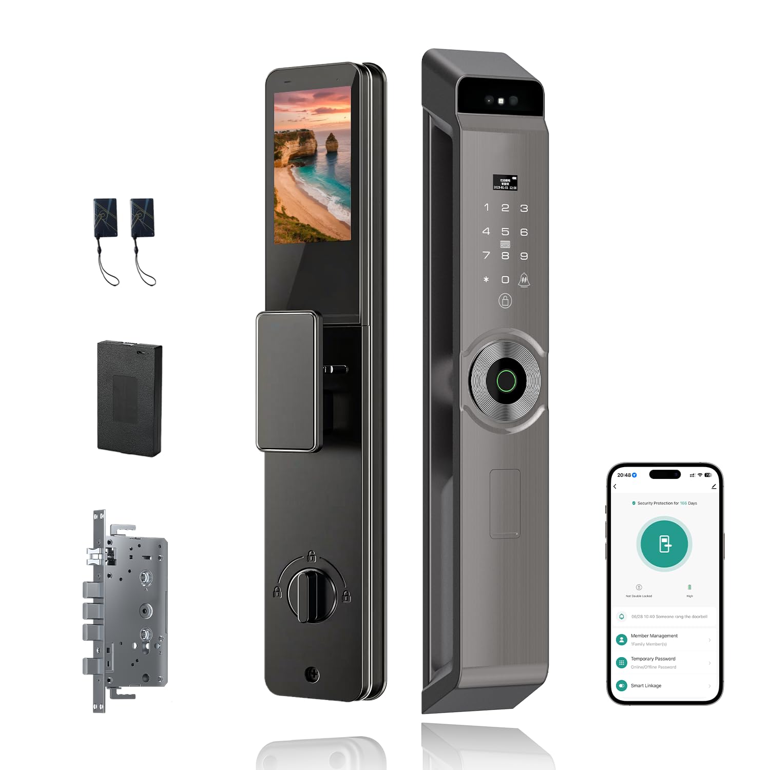 Lengenda Smart lock, Door Lock,Multiple Unlocking Methods,Tuya,2 Independent cat's eye,5000 mah battery, 3D face recognition 6068 mortise,Class C lock cylinder. (M12pro)