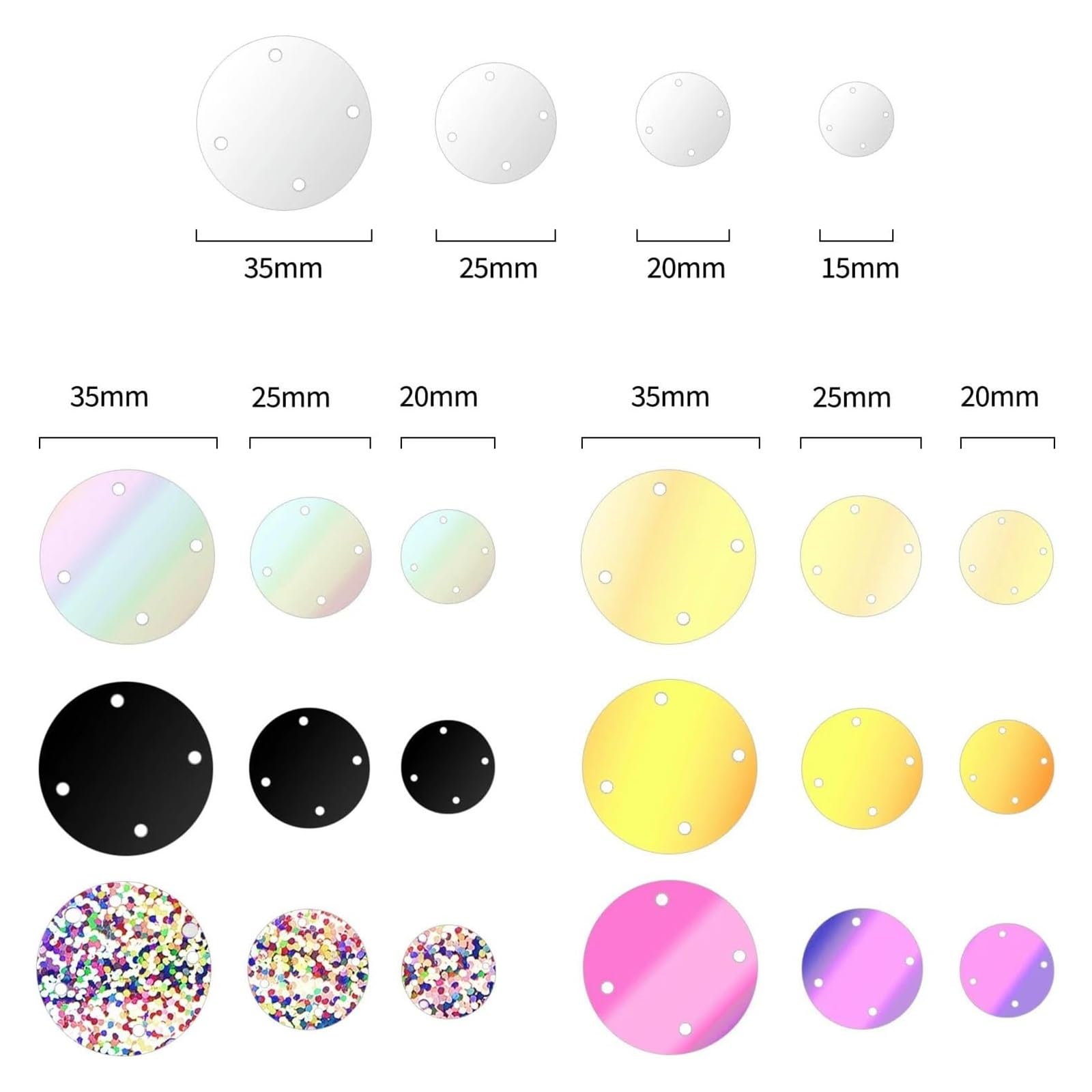 Okrągłe, 4-otworowe, luźne cekiny wielokolorowe, 20-35 mm, akcesoria do majsterkowania, opakowanie 50 g(Pink 20mm)
