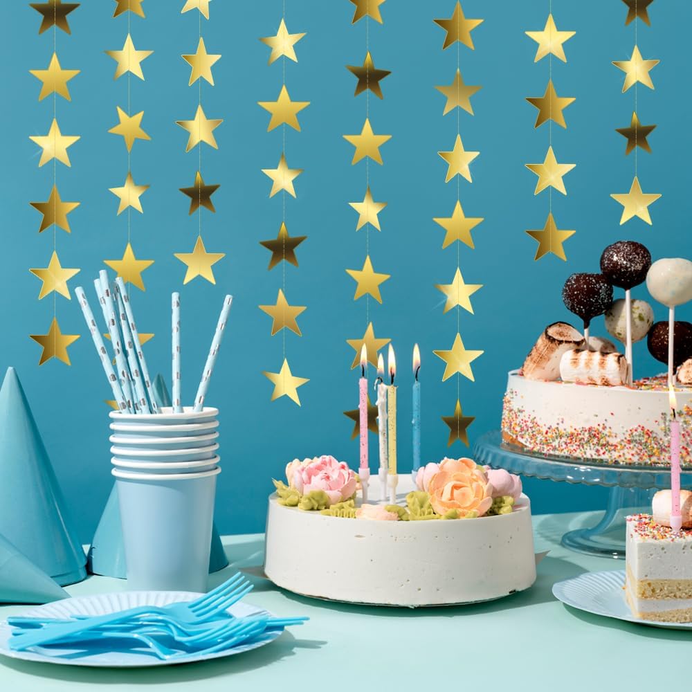 Star Garland, Gold Star Garland Banner, 10PCS 132 Feet Double Side Star Hanging Bunting Banner Backdrop Little Star Paper Hanging Decor for Birthday Wedding Christmas Graduation Party Decorations
