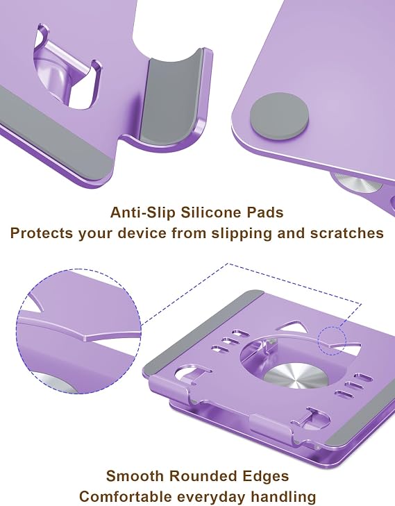 Aoviho Tablet Stand 360 Rotating Aluminum Holder - Adjustable, Portable & Foldable Monitors Stand for iPads, Compatible with 4-13.3 Tablets, Purple