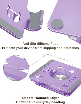 Aoviho Tablet Stand 360 Rotating Aluminum Holder - Adjustable, Portable & Foldable Monitors Stand for iPads, Compatible with 4-13.3 Tablets, Purple
