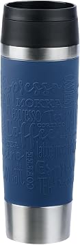 Emsa N20221 Travel Mug Classic Insulated Mug 0.5 Litres, Comfort Screw Cap, Stainless Steel, 6 Hours Hot and 12 Hours Cold, 100% Leak-Proof, Dishwasher Safe, 360 Drinking Opening, Dark Blue