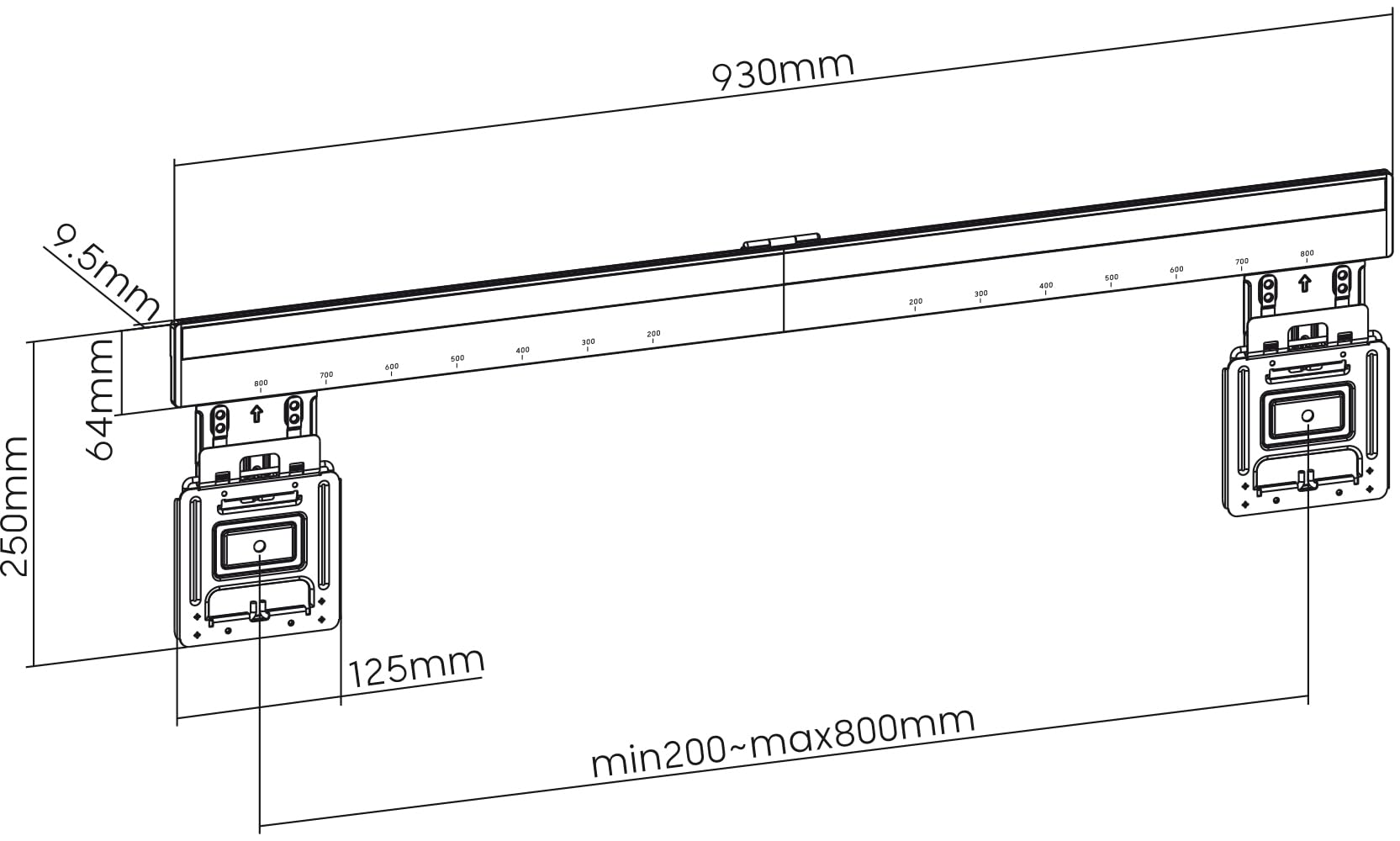 Mywall HE7-2L - Supporto da Parete per TV a Schermo Piatto 43-100", Carico Fino a 75 kg, Universale per Ultra Sottile, 9,5 mm