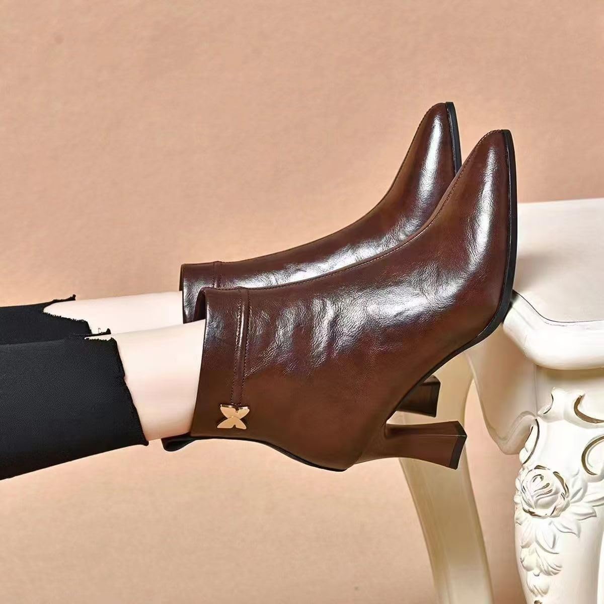 Stivaletti da donna con tacco a spillo – Tacchi alti neri chiusi Chelsea Boots con chiusura lampo – Scarpe da sera eleganti in ecopelle