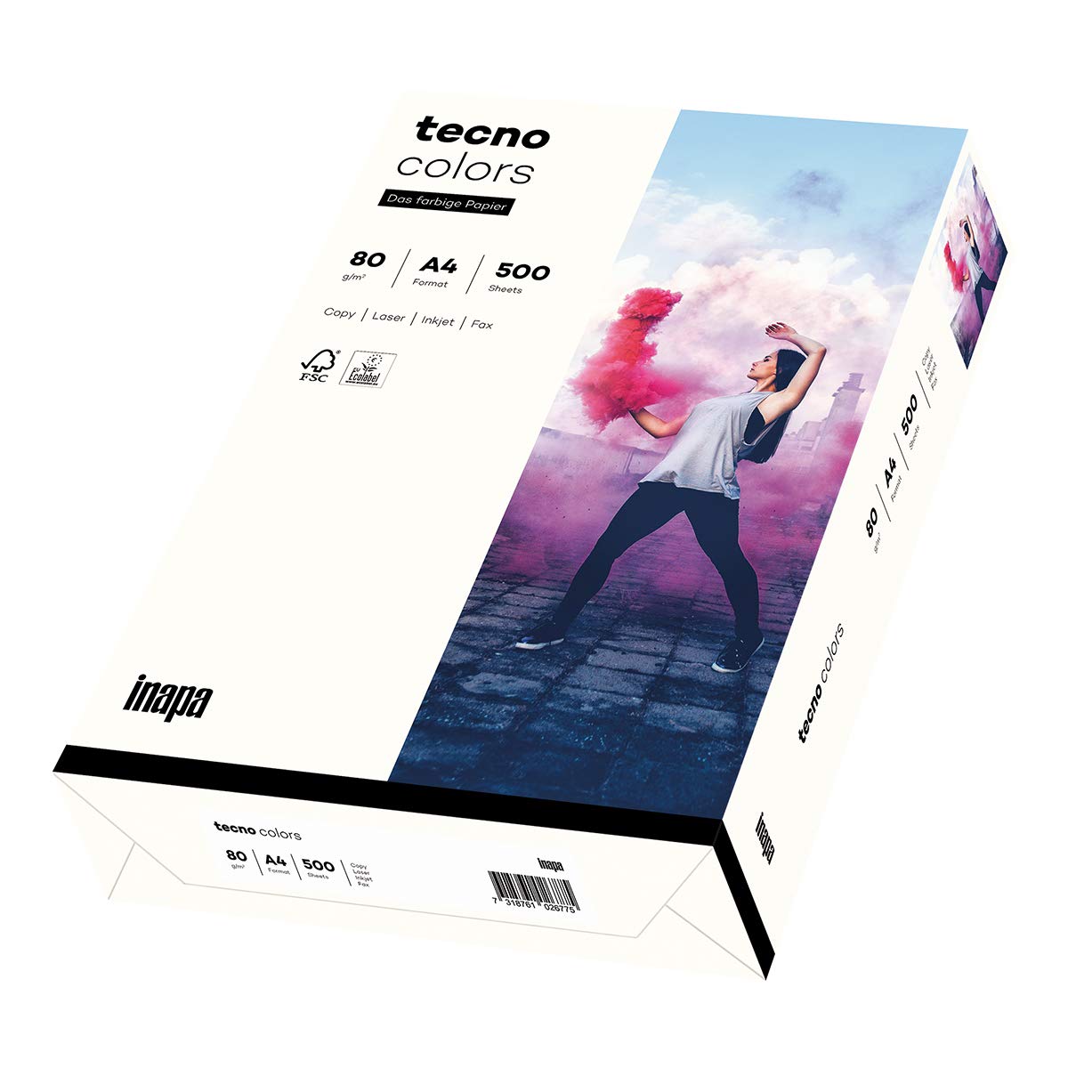 inapa farbiges Druckerpapier, buntes Papier tecno Colors: 80 g/m², A4, 2.500 Blatt (5x500), naturweiß, 80g / m²