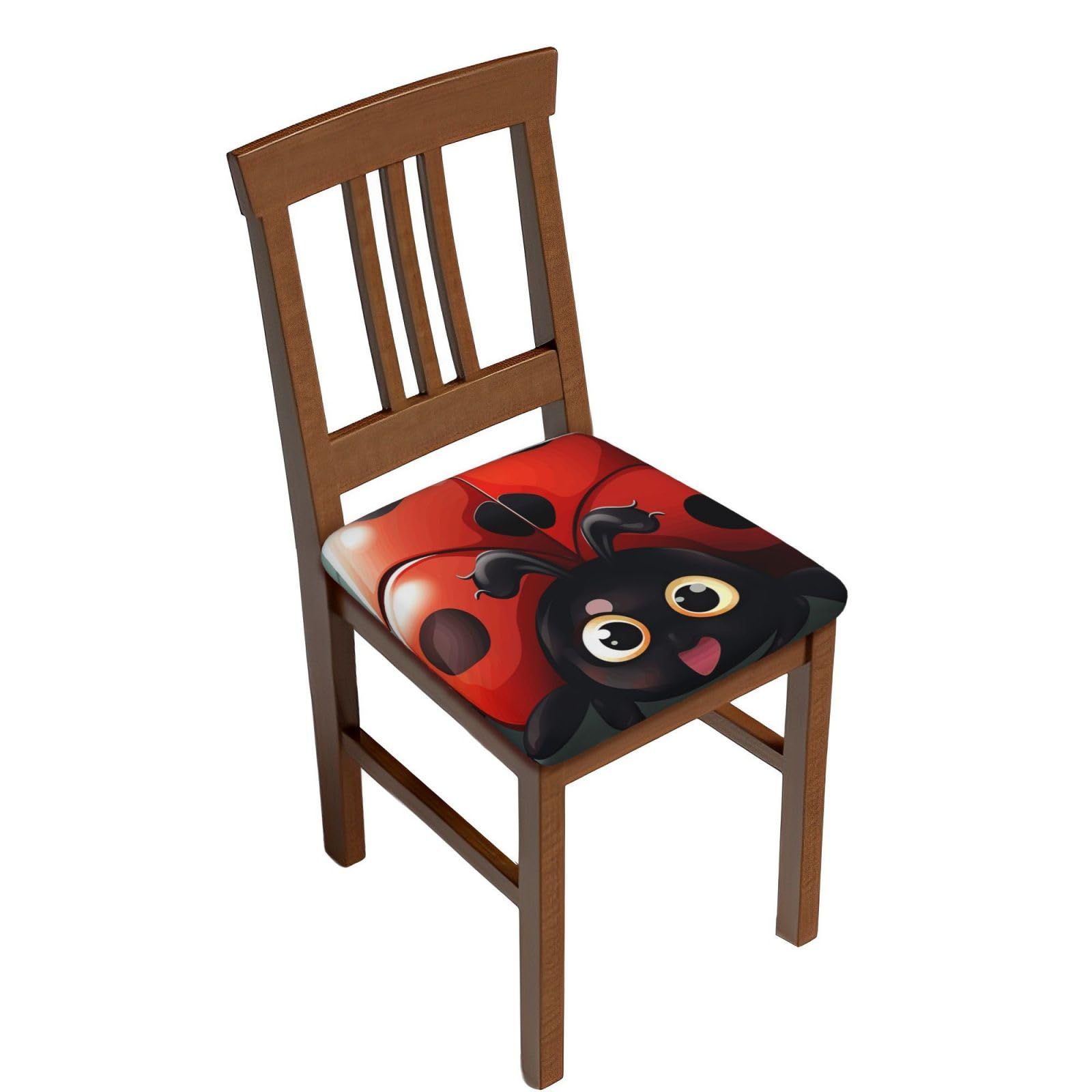 FodPand Cartoon Ladybug Square Stool Covers Four Pieces, Stretch Removable Square Bar Stool Seat Covers Washable Dustproof Stool Cushion Slipcover Soft Milk Silk Bar Chair Covers with Band