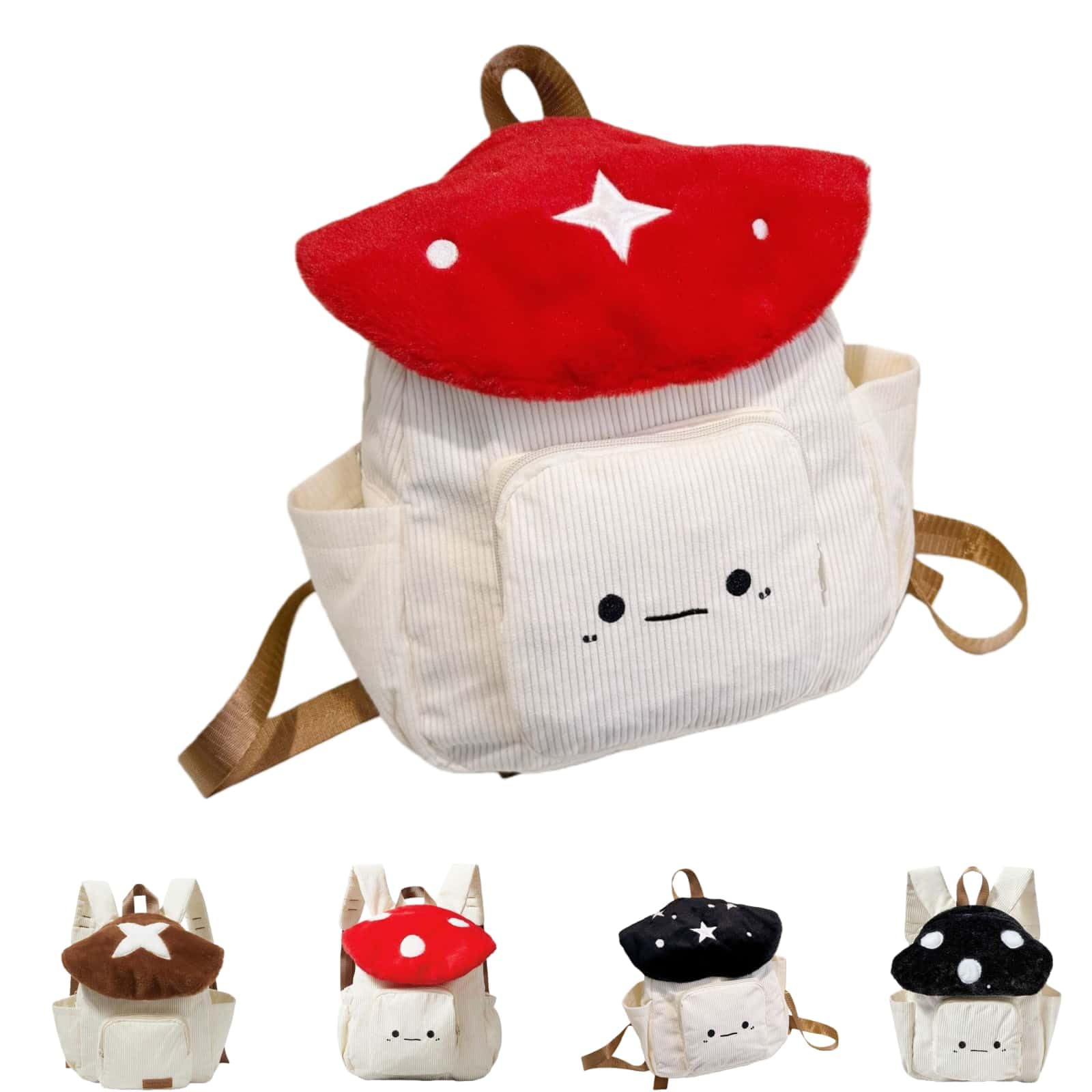 Cute Kawaii Mushroom Shaped Backpack Crossbody Bags Purse for Women Trendy Cartoon Travel Versatile Shoulder Handbag (Red Star)