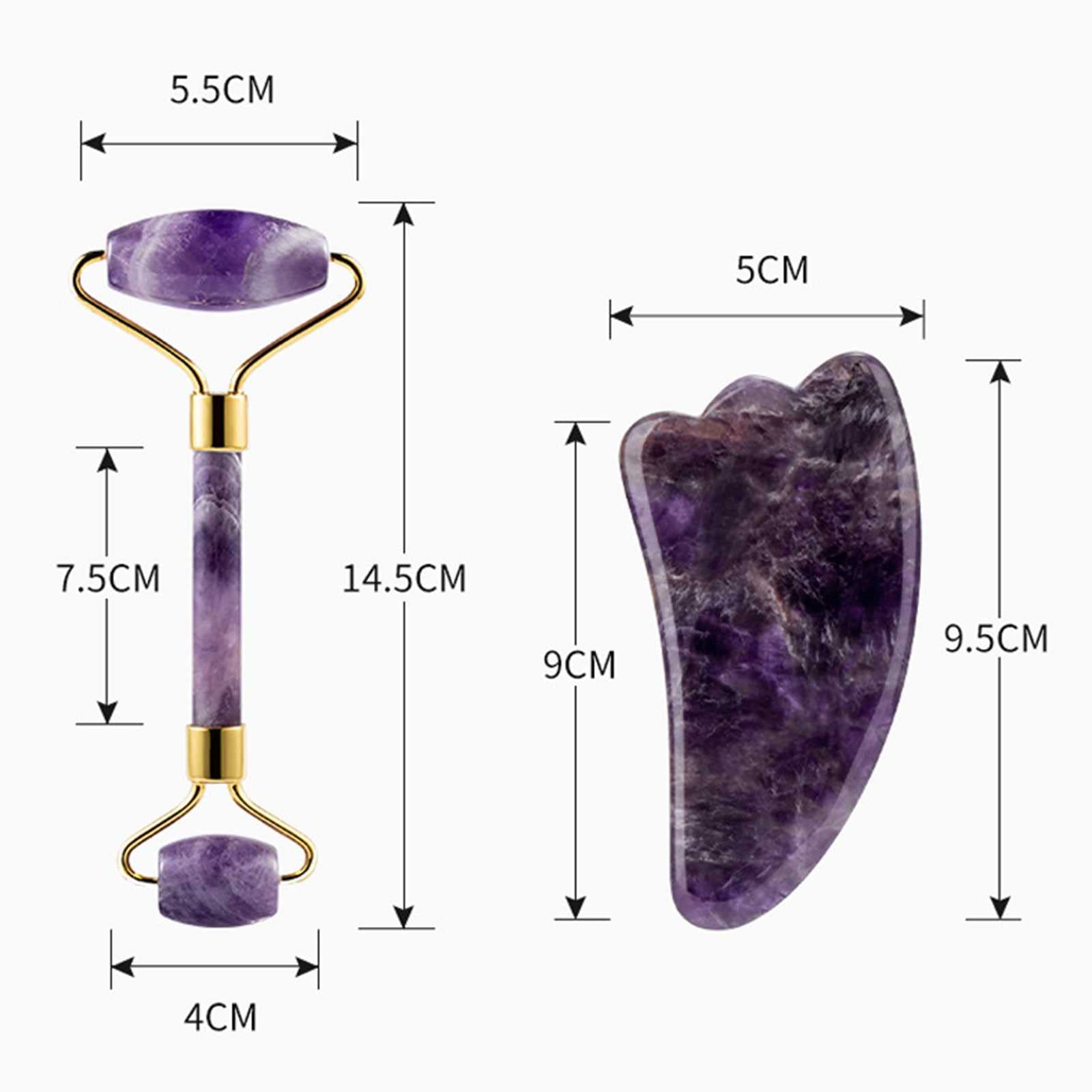 Zestaw narzędzi Gua Sha Roller do twarzy, naturalny jadeit i ametyst, do podnoszenia, napinania i pielęgnacji skóry, masaż południka i czyszczenia piegów