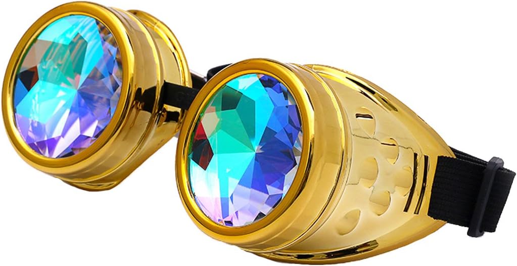 Kaleidoscope Rave Goggles Steampunk Glasses with Rainbow Crystal Glass Lens