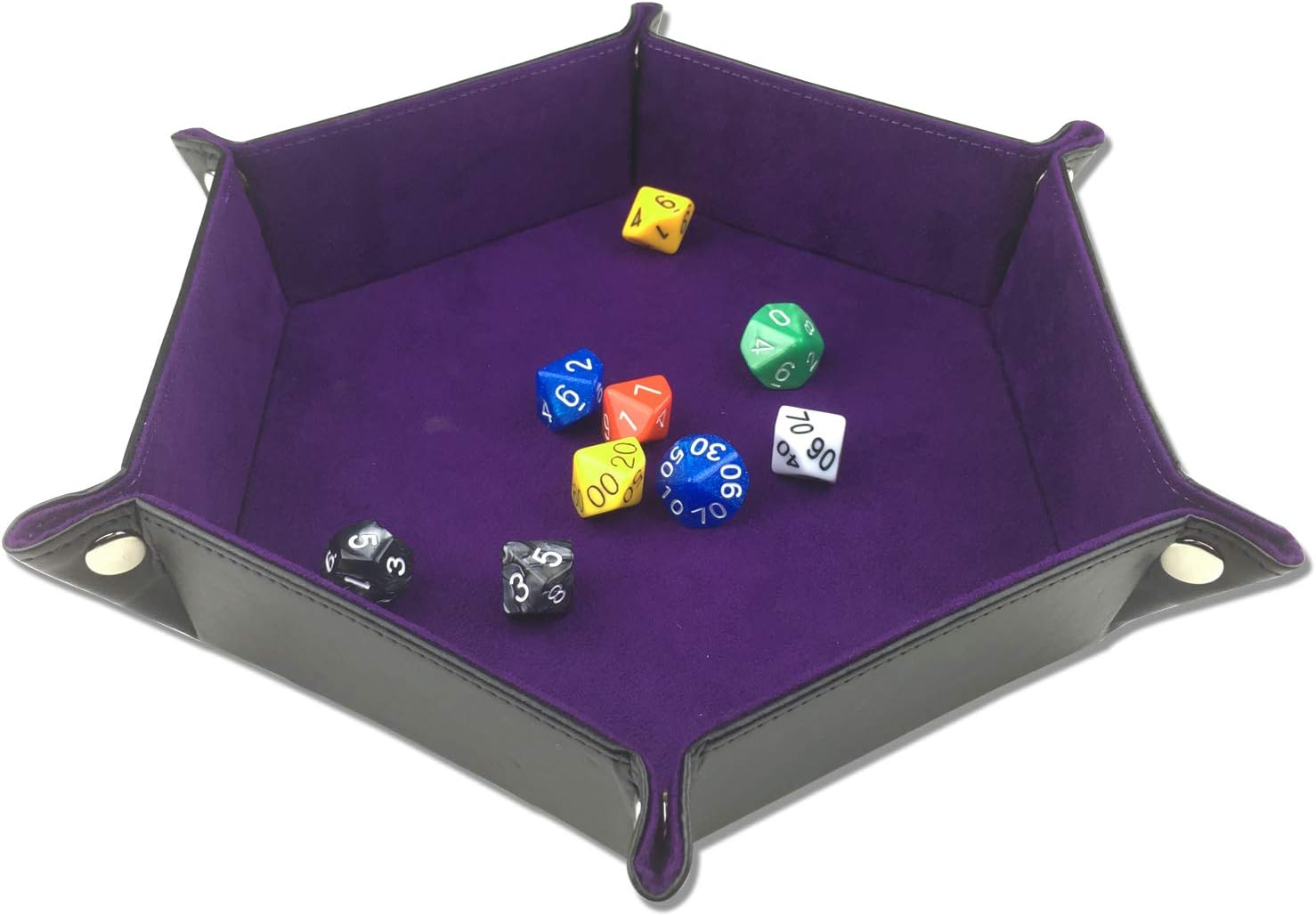 ELYTP Folding Hexagon Dice PU Leather Tray/Purple Velvet Valet Tray for Dungeons and Dragons Accessories RPG DND Dice Gaming Other Table Games and Storage๏ผPurple๏ผ