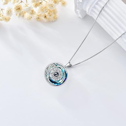 Miniatura 5 de POPKIMI Collar de sol y luna de plata de ley, collar de amistad con texto en inglés "I Love You", 100 idiomas, Metal, Cristal