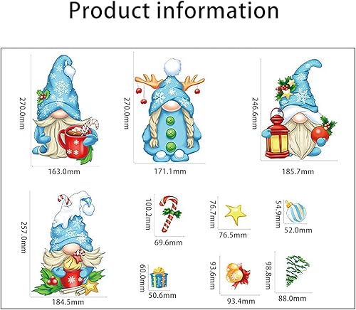 Miniatura 7 de Calcomanías de Navidad para ventana, color azul, de doble cara, gnomo de Navidad, copo de nieve para vidrio, sala de estar, calcomanías de ventana