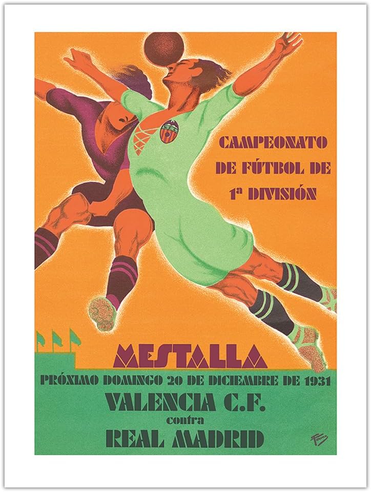 Spanish Soccer Championship - Valencia vs Real Madrid Spain - Mestalla Stadium - Vintage Sports Poster by Formo c.1931 - Bamboo Fine Art 290gsm Paper (Unframed) 12x16in