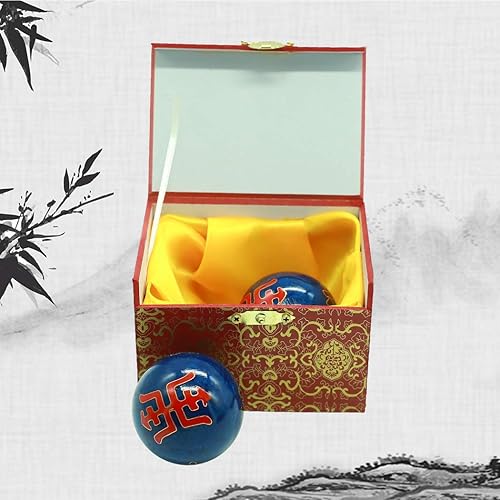 Miniatura 8 de Bolas de salud de Baoding de 1.85 pulgadas, bolas de estrés chinas, colección artesanal (caracteres chinos antiguos) BS162 (L, azul)