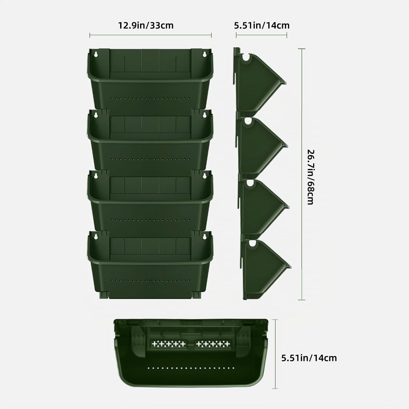 MENAYODA – Set di 4 vasi da parete verticali – Borse per piante sospese – con irrigazione automatica – per interni ed esterni – Verde scuro – per interni ed esterni – Balcone