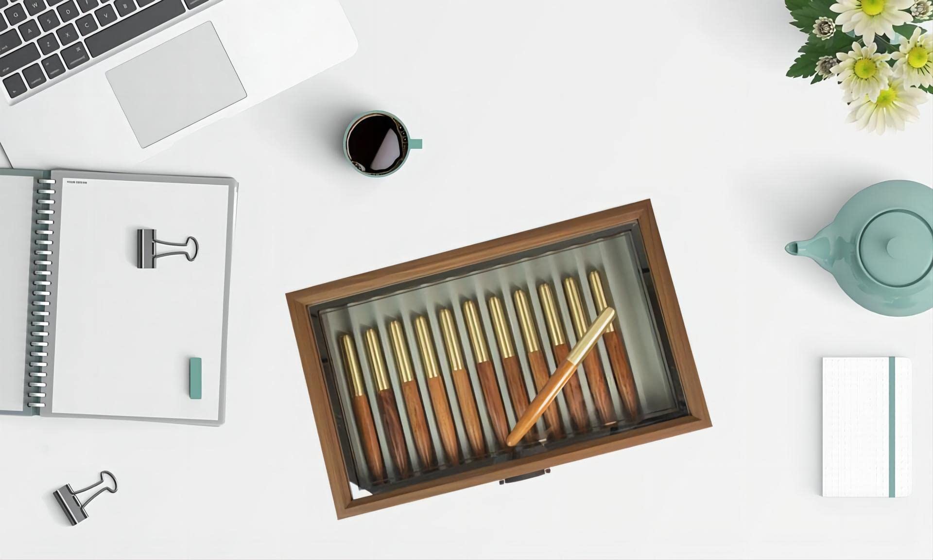 Holz Stift Display Box 12 Stift Aufbewahrungsbox | Stiftaufbewahrungs-Sammler-Organisationsbox mit Schreibtisch-Organizer für Zuhause, Büro und Schule, Stifte Organizer