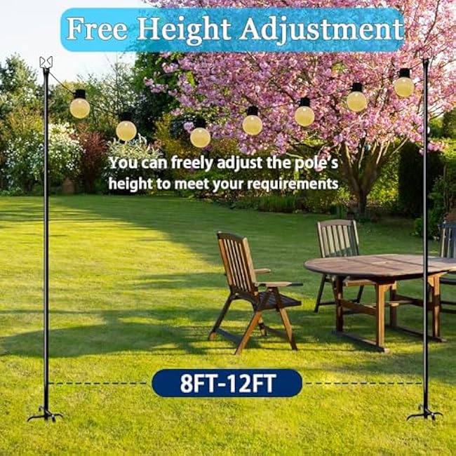 5Pack 8.6FT String Light Poles for Outside Adjustable Light Poles for Outside String Lights for Outside String Lights Hanging, Garden Lawn, Christmas, Wedding, Party