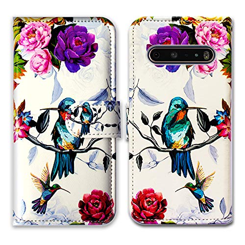 Bcov Case for LG V60 Thinq/LG G9 ThinQ, Hummingbird in Flowers Leather Flip Wallet Case Cover with Card Slot Holder Kickstand for LG V60 Thinq 2020