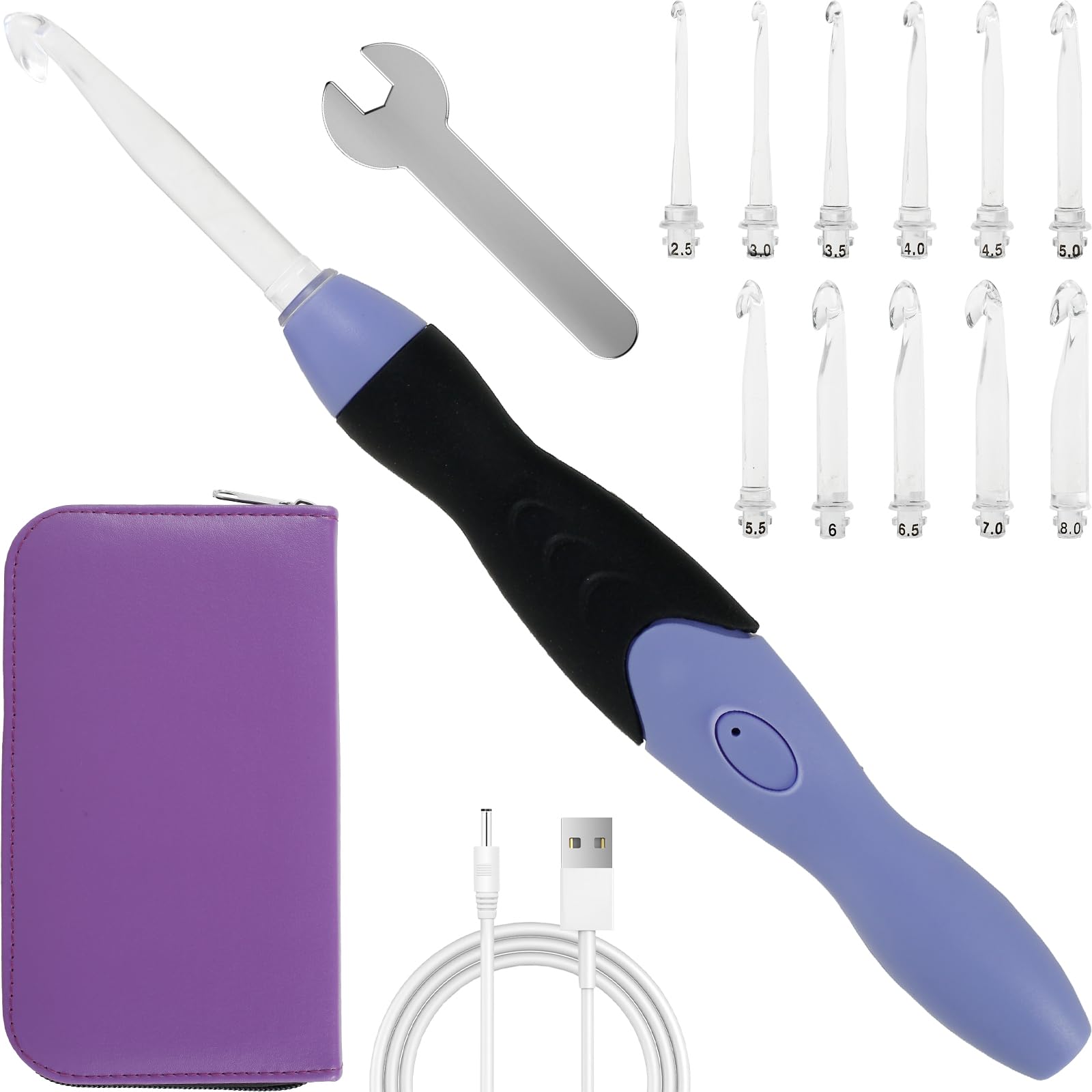 Light Up Crochet Hook Set, 11 Sizes Lighted Crochet Hooks with Case, Rechargeable Crochet Hook, DIY Crochet Hooks Set for Crocheting and Knitting, Interchangeable Heads Hooks 2.5 mm to 8 mm
