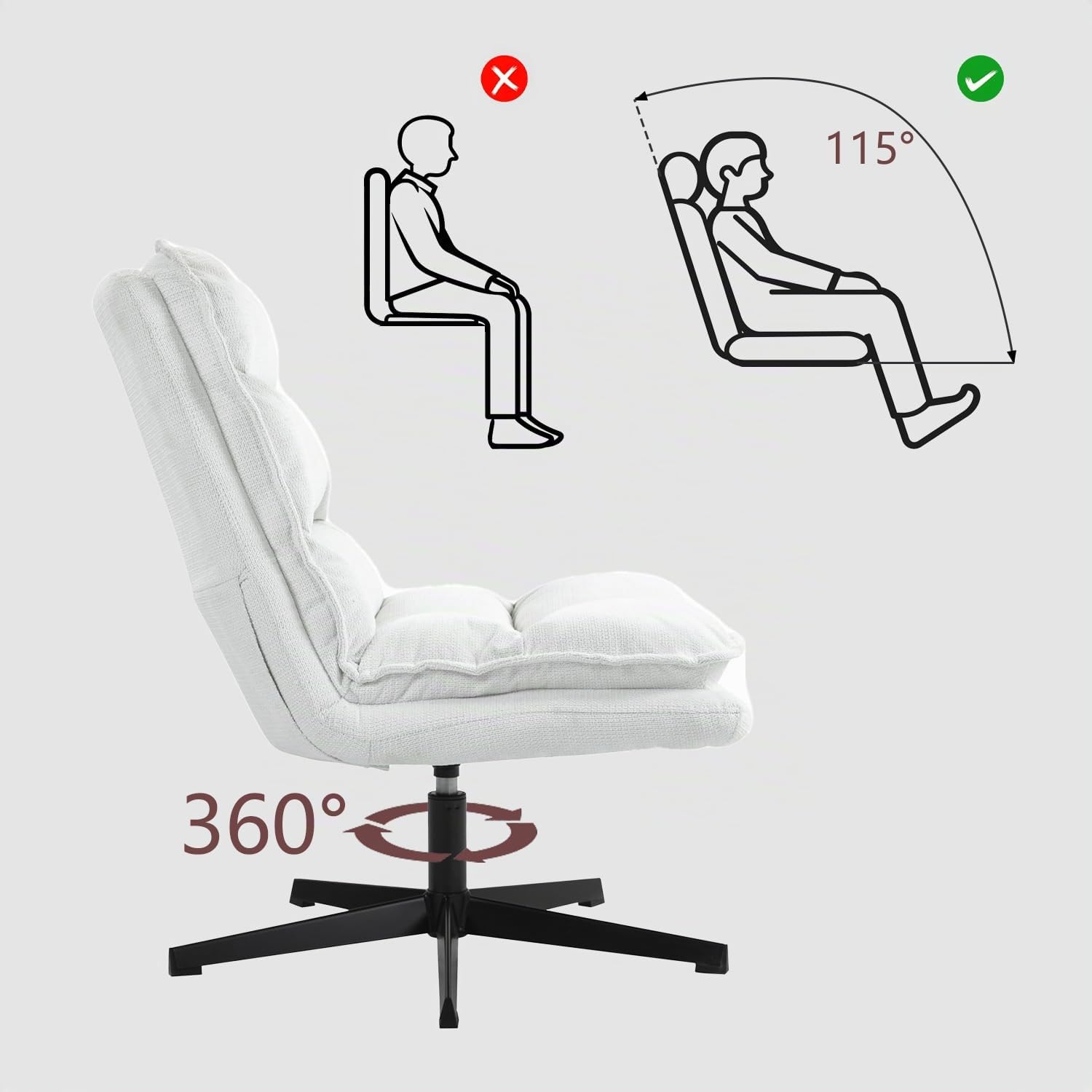 MEUBLE COSY Poltrona Imbottita Girevole a 360° Sedia da Salotto con Braccioli Poltroncina Relax con Schienale Pieghevole per Camera da Letto Soggiorno, Bianco, 65x79.5x85cm