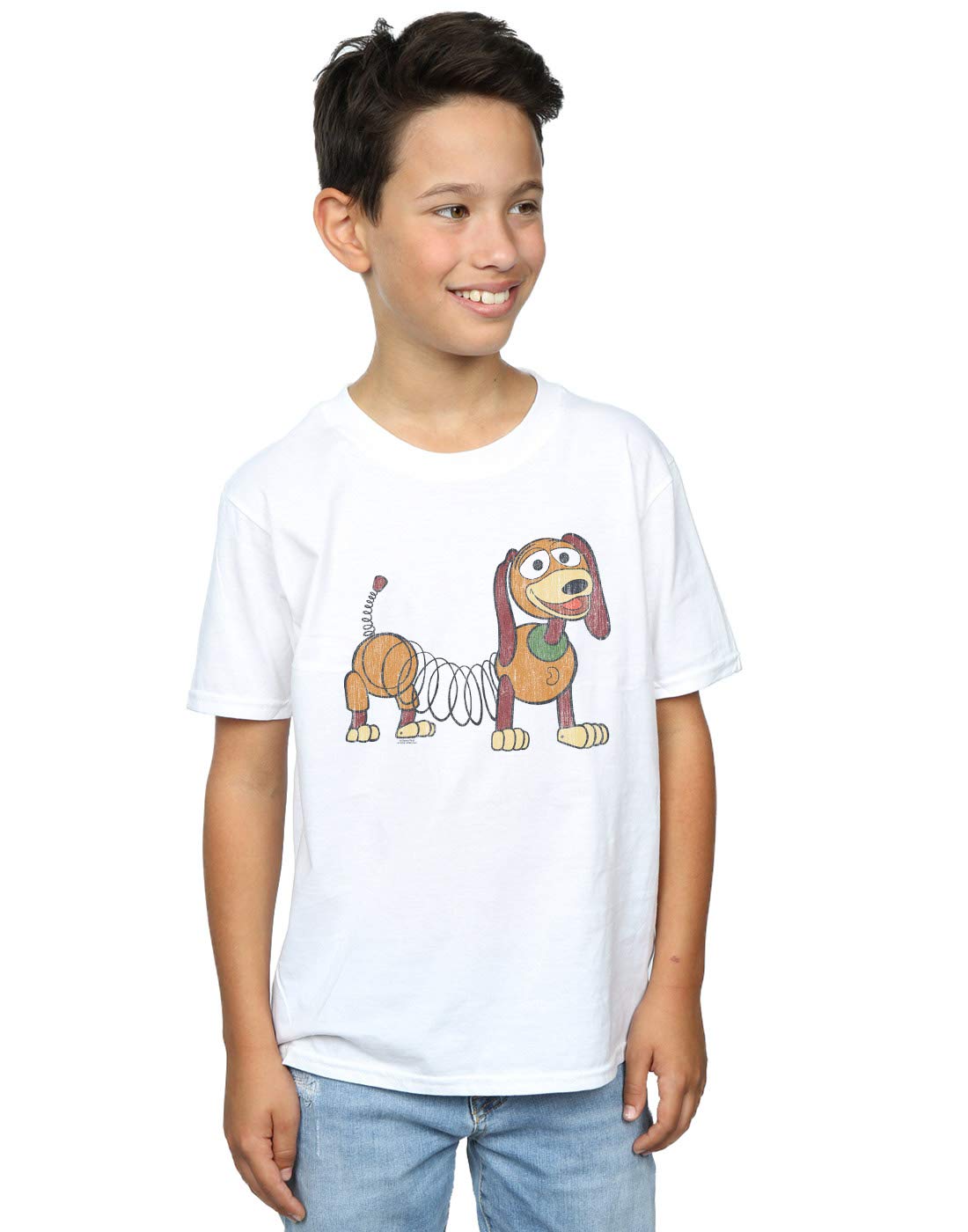 Disney Men's White Boy's Toy Story 4 Slinky Pose T-Shirt In | Size: 12-13 Years
