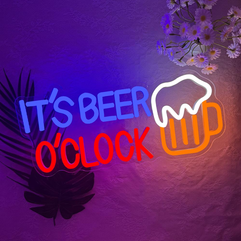 Neon Bar Sign,It's Beer O'clock LED lights for Wall Art Decor,Cheers Dimmable Neon Light Sign Backdrop for Home Bar Bedroom Club Party Man Cave,Pub Signs Gift for Men Women USB Powered(15.4"*6.7") - Image 3