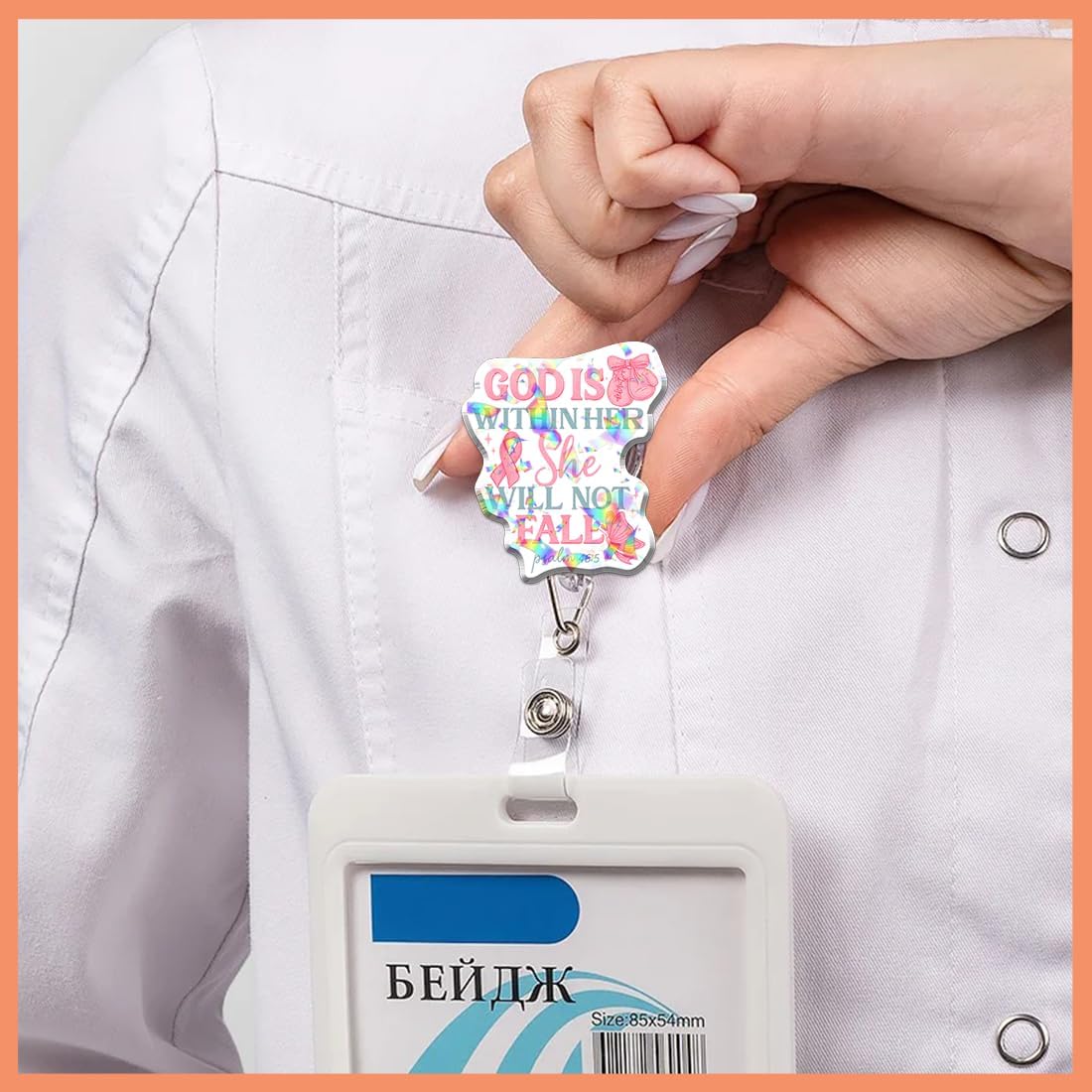 (5Pcs) Psalms 46 5 God is Within Her She Will Not Fall Holographic Christian Badge Reels, Inspirational ID Badge Holder Retractable Clip for Nurse Teacher Students Office Worker - Image 4