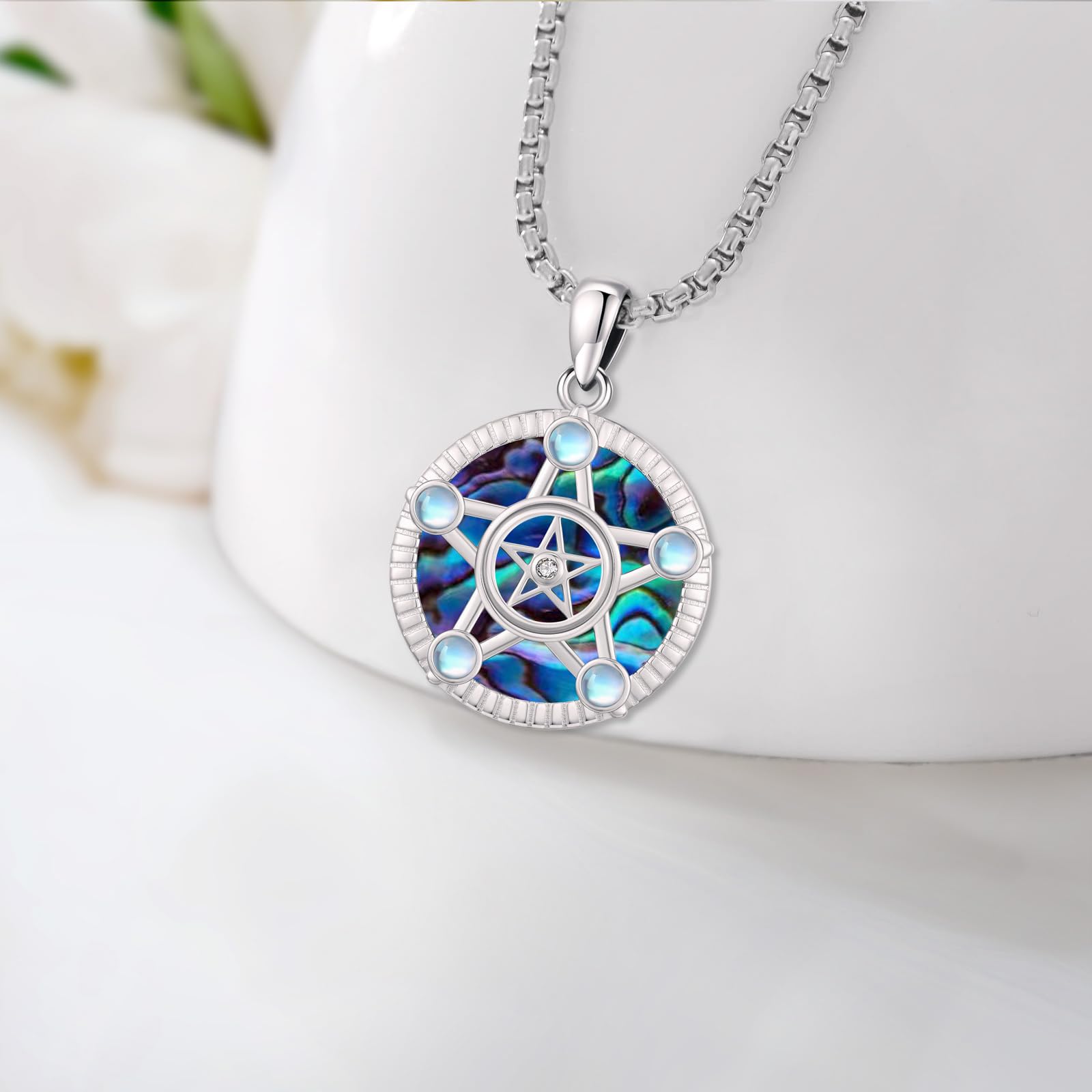 Eusense Pentagram Collar Triple Luna Diosa Collar de Plata de Ley 925 Hécate Colgante Sol y la Luna Colgante Joyería Regalos Espiritual Amuleto Pagano Talismán para Hombres Mujeres
