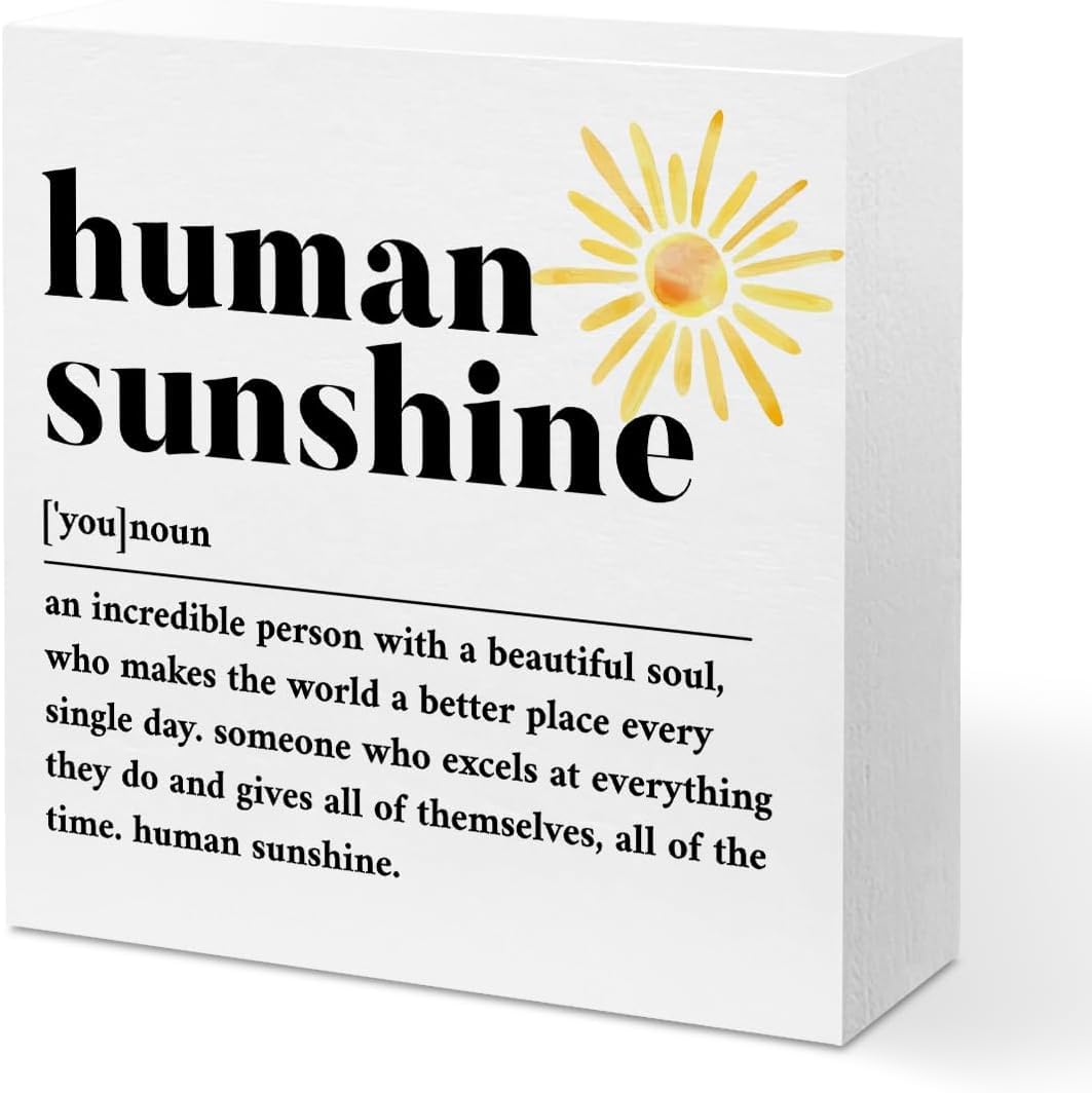 Human Sunshine Box Sign 7x7 Inch Inspirational Desk Decor
