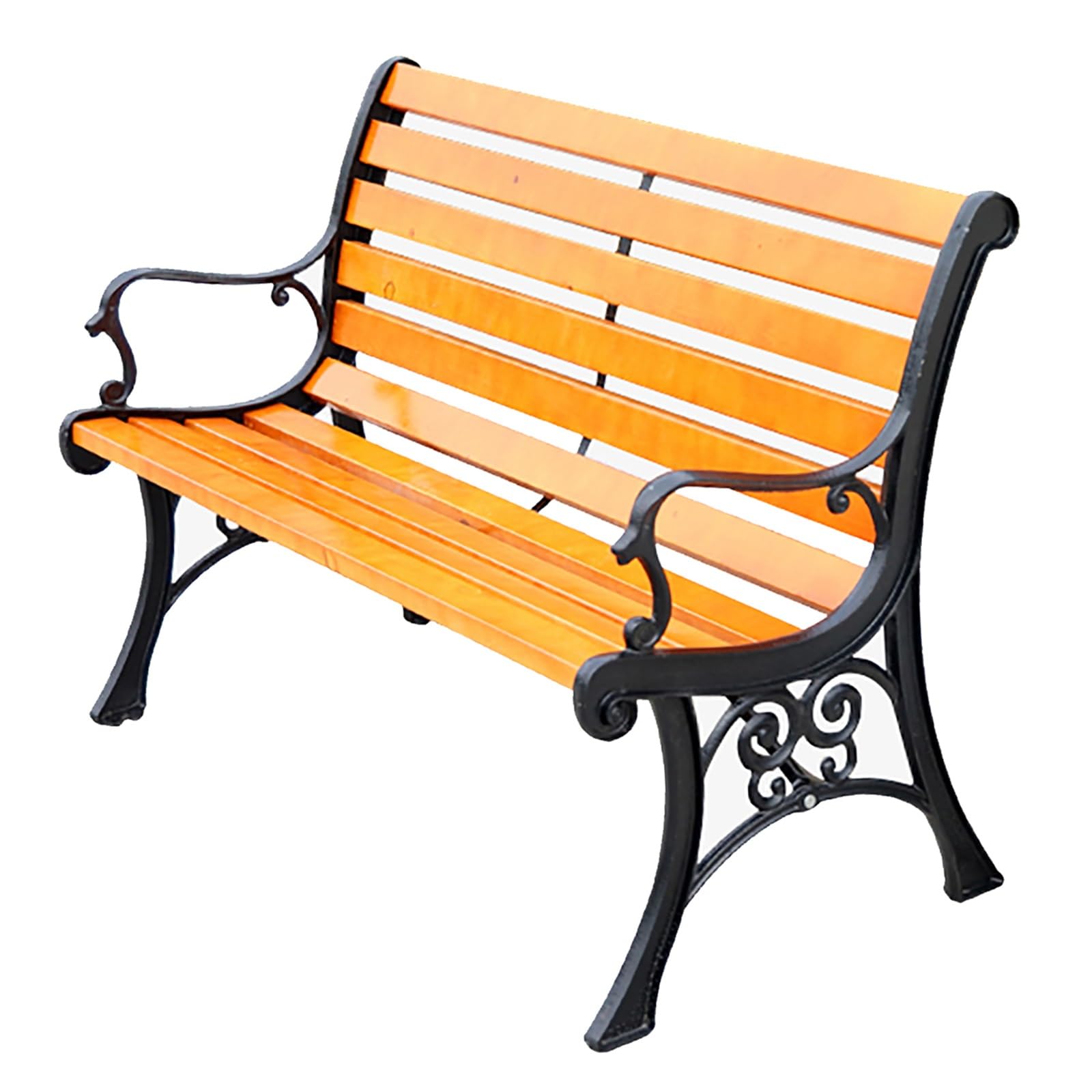 Banco de jardín de hierro fundido y madera maciza con acabado de alta calidad