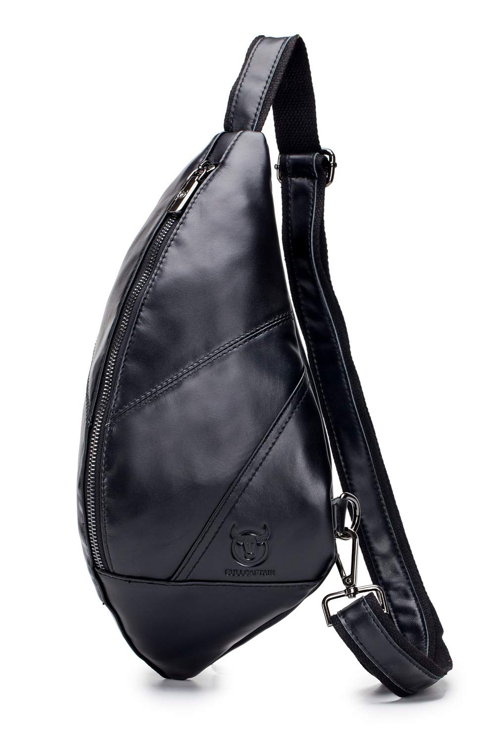 Men's Shoulder Bag, Popoti Sling Bag Backpack Chest Bag Leather Daypack Handbag Crossbody Messenger Bags Outdoor Hiking Travel Sports Bag 20cm (Black)