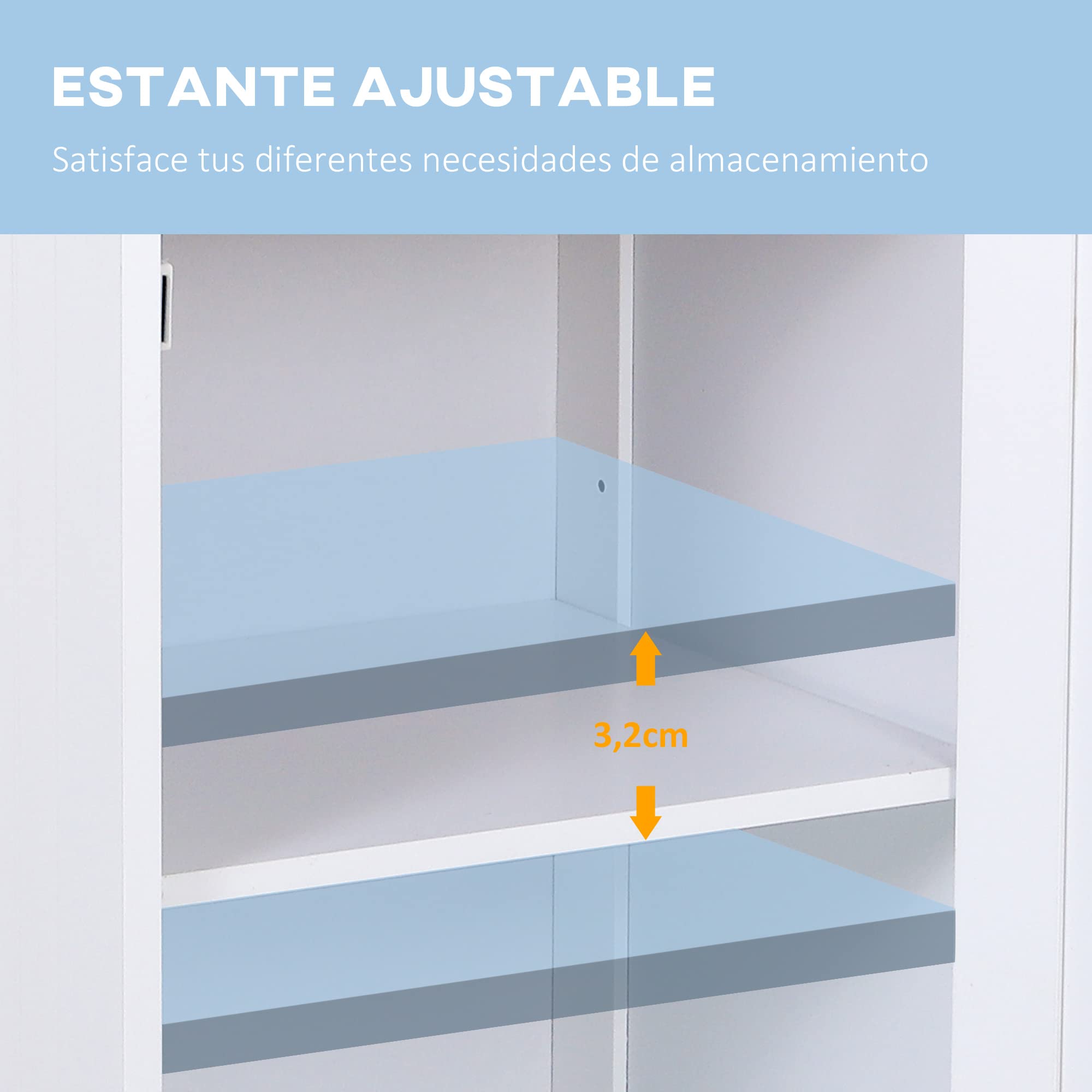 kleankin Armario de Baño con 1 Cajón 1 Puerta Antivuelco 43x34x77 cm Blanco | Estante Ajustable Interior, Mueble Auxiliar de Almacenaje, para Salón Cocina