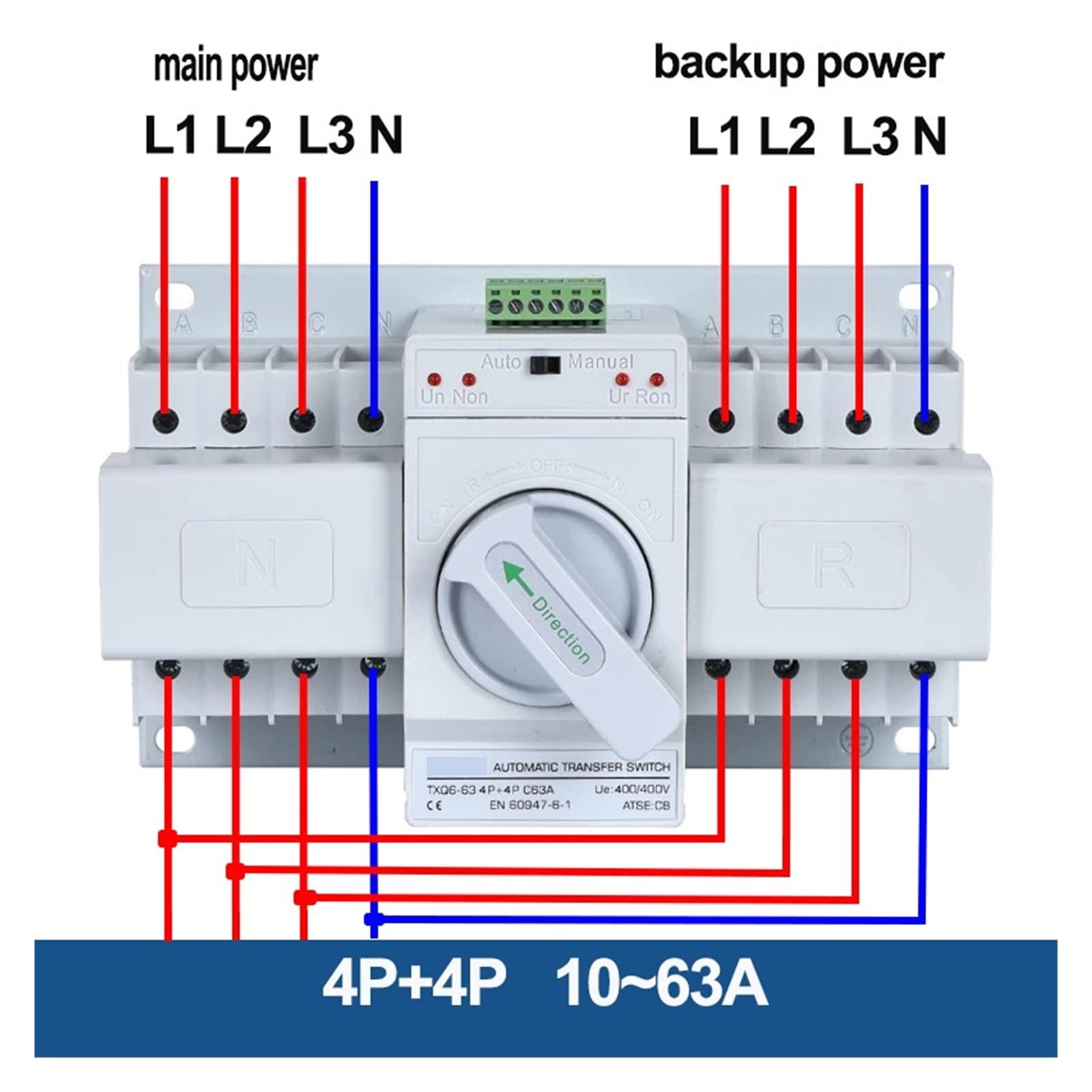 Automatyczny przełącznik transferowy, ATS Dual Power MCB 2P+2P 3P+3P 4P+4P Automatyczne/ręczne przełączanie wyłączników obwodu MCB 63A 40A 20A32A(63a,4P 4P)