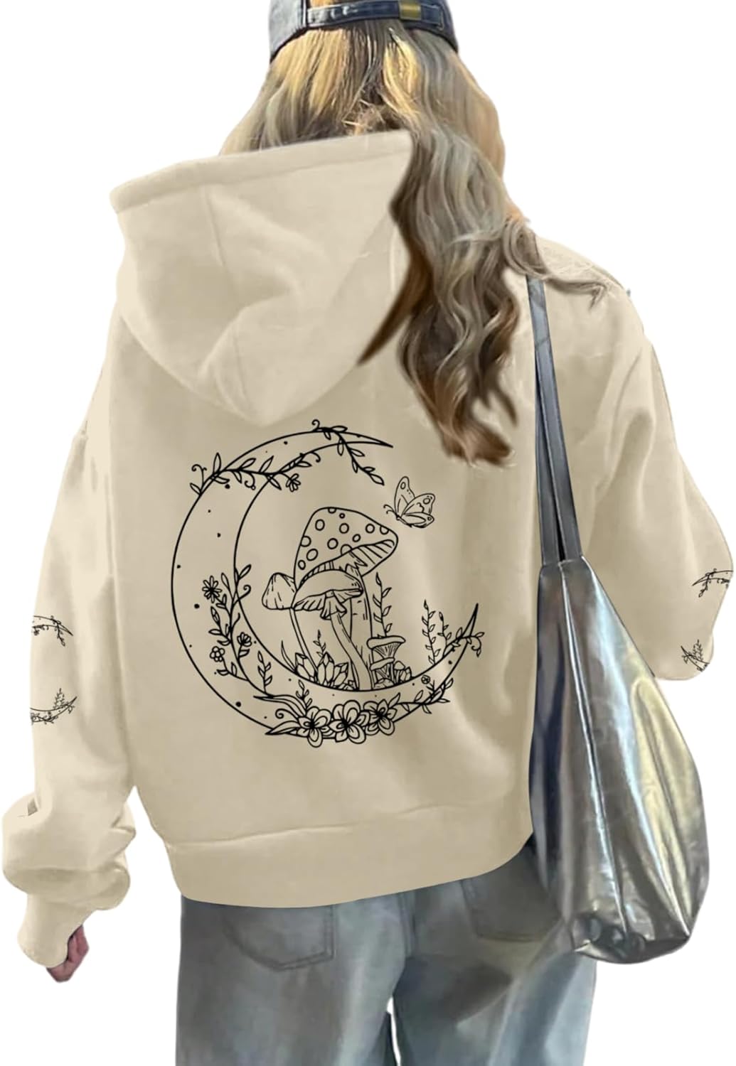 Graphic Hoodies for Women Mushroom Moon Sweatshirt Oversized Hoodie Gothic Vintage Sweatshirt Print Tops