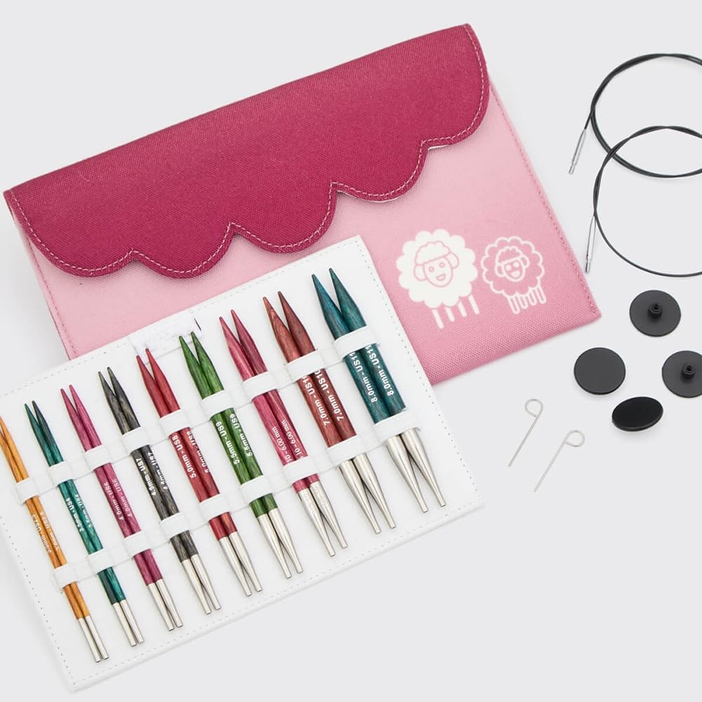 Lotus Yarns KP Dreamz Deluxe glattes Stricknadel-Set, 9 austauschbare Rundstricknadelspitzen aus Holz mit 4 Nylonschnüren für Anfänger, Stricken aller Projekte