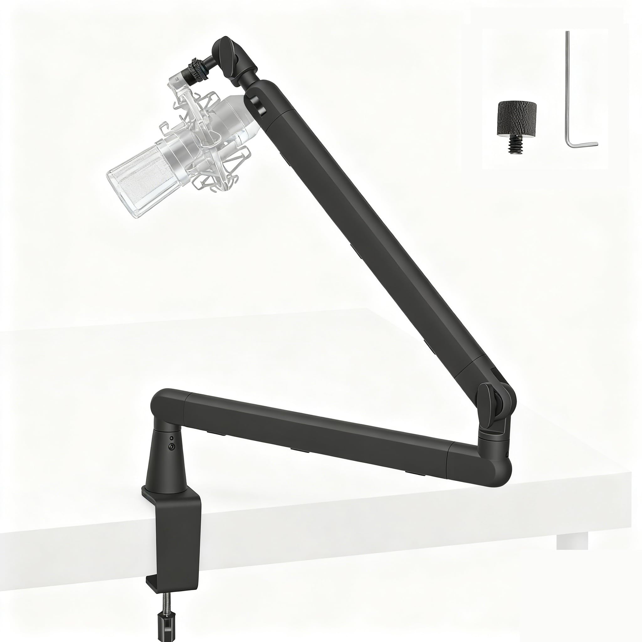 uyoyous Ramię mikrofonu regulowane 360°, aluminiowy stojak mikrofonowy do 3/8" 5/8", adaptacyjny uchwyt mikrofonowy 2 w 1, wielofunkcyjny stojak na mikrofon do 2 kg, do podcastów gamingowych, radia