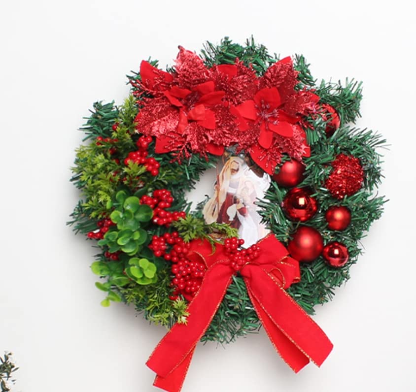 Acecare Christmas Decoration Front Door Divine Christmas Wreath, Christmas Jesus Wreath Christmas Indoor Outdoor Home Decoration Wreath (Red)